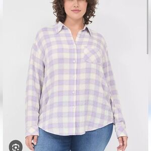 Lane Bryant Lavender and Cream Checkered Shirt